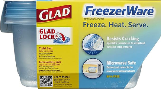 Gladware Freezerware Food Storage Containers, Large | Rectangle Food Storage Containers for Everyday Use | Food Containers Safe for Freezer, Hold up to 64 Ounces of Food, 2 Count Set,Blue