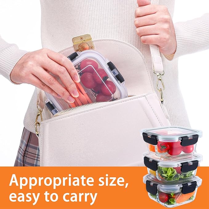 Bariatric Meal Prep Containers, Glass Bariatric Portion Control Containers, 3 Pack Food Storage Containers with Lids, Bariatric Must Haves, 8 oz Reusable Glass Snack Containers with Lids
