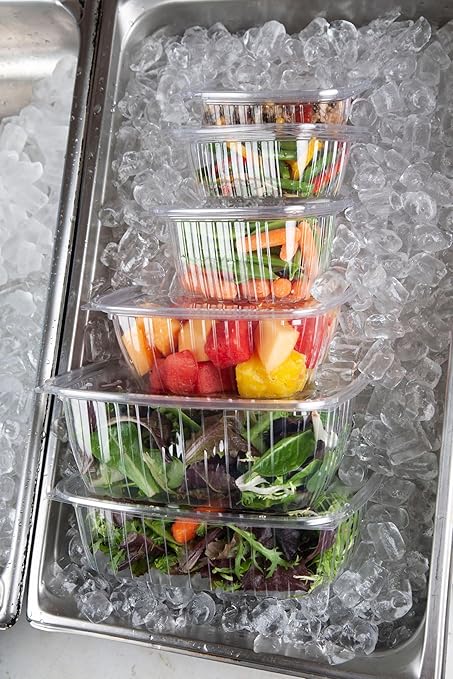 ECO PRODUCTS Compostable 24oz Clear Rectangular Deli Containers With Lids, Pack of 50, Meal Prep, Made from PLA Plastic, A Renewable Material Made from Plants, One Lid Works With All