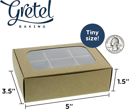 Treat boxes with window and dividers | 6 X-SMALL compartments | 5 x 3.5 x 1.57 in | Empty candy boxes for gift giving, truffle box - perfect for Valentine's Day | 20-pack (Kraft)