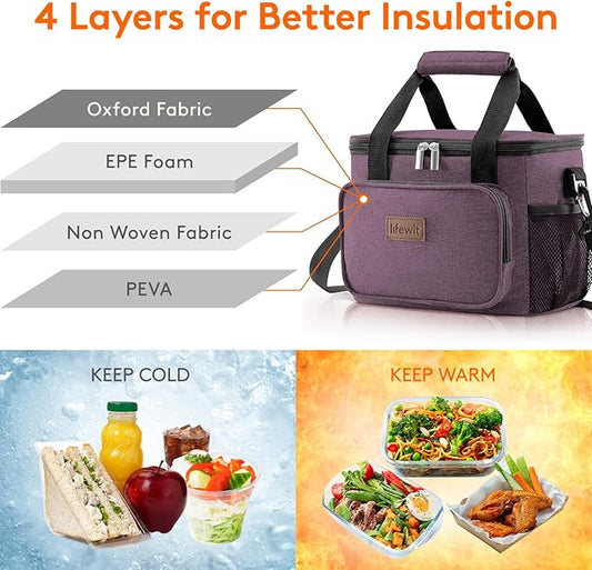 Lifewit Large Lunch Bag Insulated Lunch Box Soft Cooler Cooling Tote for Adult Men Women, Purple 12-Can (9L)