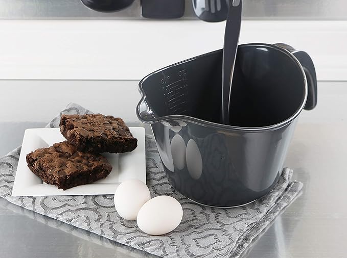 Reston Lloyd, Batter Bowl With Pour Spout, Non-Slip Base, Erogonomic Space Saving Detachable Handle, 2 QT Heavy Duty BPA-Free Microwave & Dishwasher Safe, Charcoal