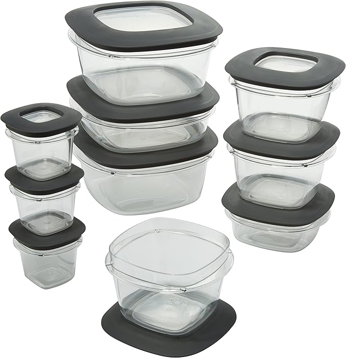 Rubbermaid Premier Easy Find Lids Meal Prep and Food Storage Containers, Set of 10 (20 Pieces Total), Grey |BPA-Free & Stain Resistant