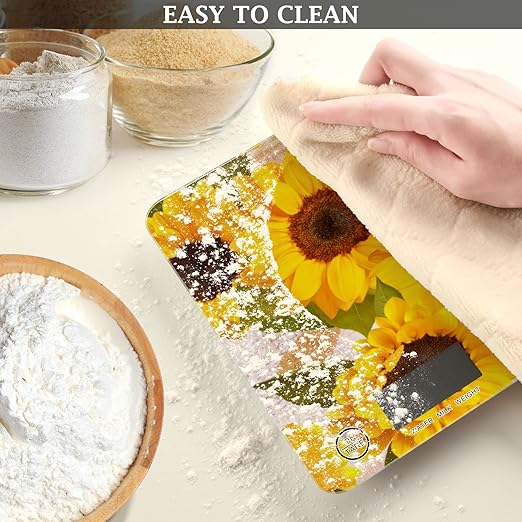 Food Scale Kitchen Digital Scale Food Ounces and Grams Dieting Baking Cooking Waterproof Glass Panels LCD Display,4 Units Scale Tare Function Sunflower