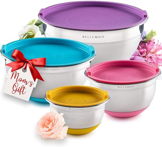 Bellemain Stainless Steel Non-Slip Mixing Bowls with Lids (4-Piece Set)