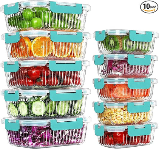 10 Packs Glass Meal Prep Containers with Lids, Glass Food Storage Containers Set, Airtight Lunch Containers, Microwave, Oven, Freezer and Dishwasher Safe, Green
