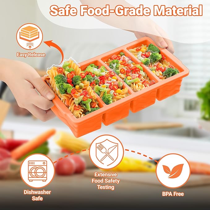 Silicone Freezer Tray for Soup with Lid – 1-Cup Soup Container Style Ice Cube Trays for Freezer, Meal Prep & Food Storage, Freeze 250mL/125mL Portions – 2 Pack
