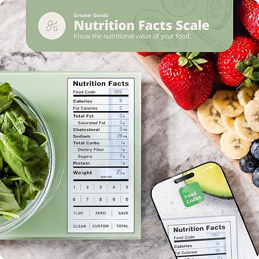 Nutrition Scale by Greater Goods with Food Grade Glass, Perfect for Calorie Counting, Meal Prep, and Weight Loss (Sage Green)