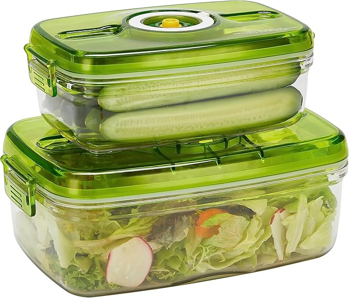 Vacuum Seal Food Storage Containers - BPA Free Dishwasher, Freezer & Microwave Safe Lunch Box for Vegetables, Fruits, Meal Prep, Marinating Meat 2PCS