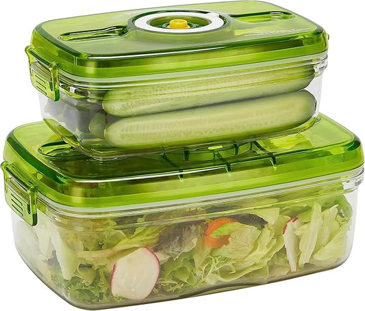 Vacuum Seal Food Storage Containers - BPA Free Dishwasher, Freezer & Microwave Safe Lunch Box for Vegetables, Fruits, Meal Prep, Marinating Meat 2PCS
