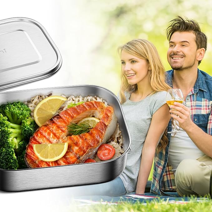 Large Lunch Box for Adults and Kids, 47oz Stainless Steel Food container, 1400ML Leak-Proof Metal Bento Box, Food Storage Contaniers For School, Travel, Work