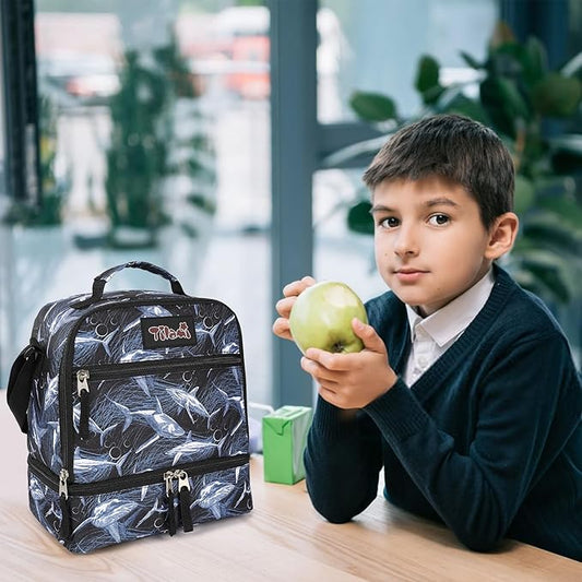 Tilami Lunch Bags Insulated Adjustable Strap Zipper, Water-Resistant Cooler Bags, Bento Bags for Kids Toddlers (Shark)