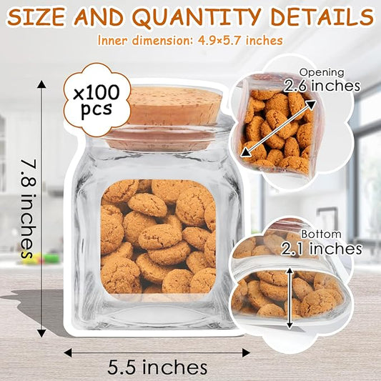 100 Pcs Reusable Mason Jar Bags - Large Food Storage Ziplock, 5.5" X 7.8" Cute Plastic Zipper Leakproof for Freezer, Kitchen, Camping, Picnic Organizer