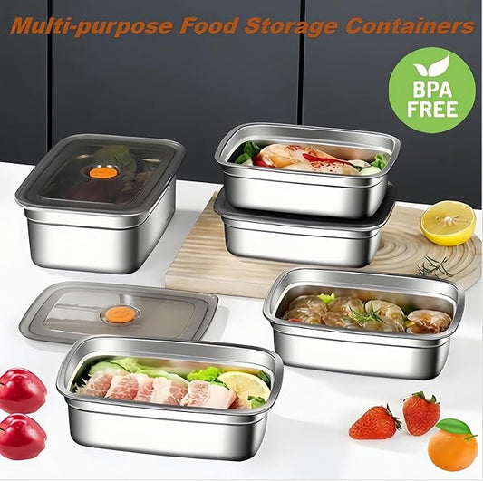 18/8 Stainless Steel Food Storage Containers with Lids Airtight, Stackable Meal Prep Containers for Freezer/Oven/Dishwasher Safe,Set of 2,1800ML