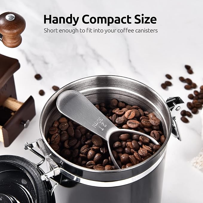 U-Taste sturdy 18/8 Stainless Steel Measuring Coffee Scoop Coffee Bean Spoon, and Upgraded 600ºF High Resistant Flexible and Sturdy Silicone Spatula Set of 4 (Black)