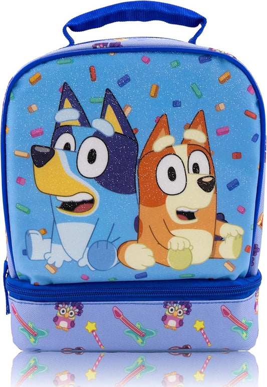 Fast Forward Bluey Lunch Box for Kids With Glitter | Insulated Lunch Bag Lunch Box for Boys, Girls, Unisex | Bluey and Bingo Blue Reusable Lunchbox
