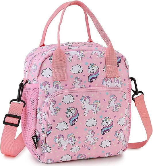 RAVUO Unicorn Lunch Bag Water Resistant Insulated Cute Girls Lunch Box for Kids Reusable Lunch Tote with Detachable Shoulder Strap