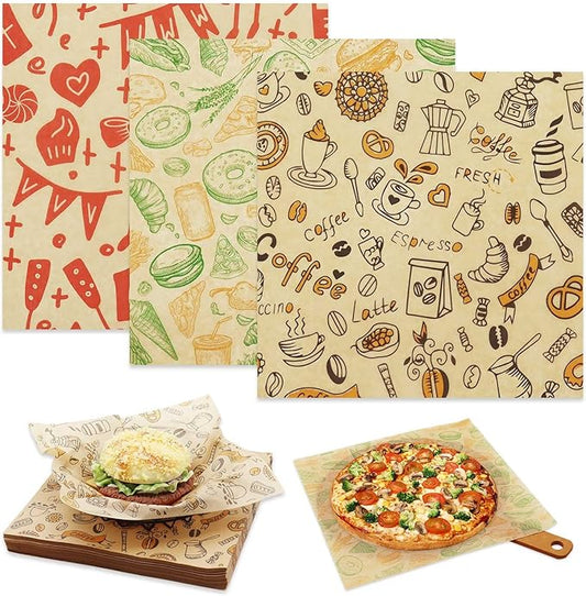 Food Paper Sheets 8"x8" - 300Pcs Paper Liners for Plastic Food Basket, Premium Deli Sandwich Wrappers, Best Kraft Food Wrapping Paper Sheets for Picnic, Festival, Fair or BBQ.
