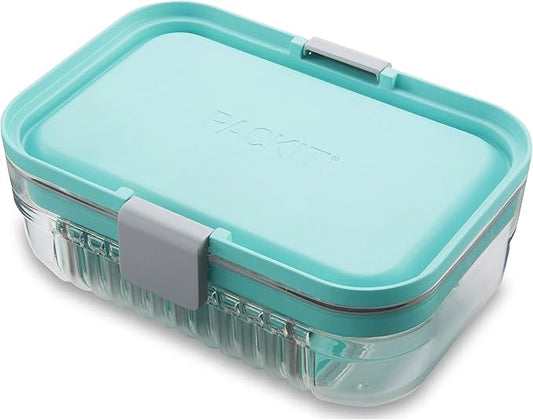 PackIt Mod Lunch Bento Food Storage Container, Mint Green, Shatterproof Crystal Clear Base, with Leak-resistant Dividers and Lid, Microwavable, Dishwasher Safe, Perfect for Meal Prep