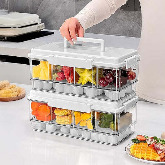 Eanpet 2Pack Ice Chilled Condiment Caddy with 4 Containers & 4 Lids Fruit Serving Tray Platter with Handle Portable Condiment Organizer Server for Mimosa Bar Supplies,Salad,Taco,Party Garnish,White