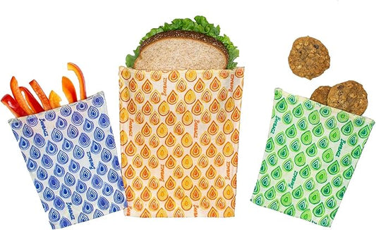Beeswax Wrap Storage Bag by BeeBAGZ | Reusable Food Storage Bags, Pack of 3, Plastic Free Biodegradable Food Wrap Alternative, Lunch Pack, 2 Small + 1 Medium, (Green)
