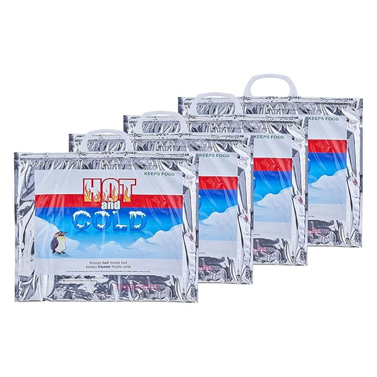 Superio Hot and Cold Insulated Bags for Food Delivery, Grocery Shopping Bags, Food Storage for Hot and Frozen Food for Travel, Disposable Cooler Bag, Reinforced Thermal Lunch Bag (4, 15.5"x13")