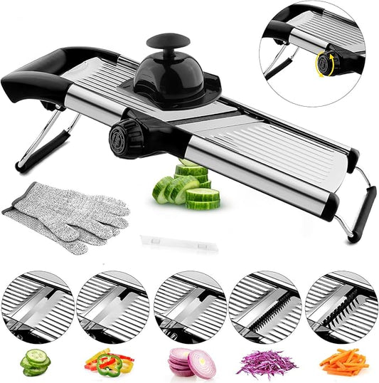 VEKAYA Mandoline Slicer,Mandoline Food Slicer for Kitchen,Mandolin,Potato,Vegetable Chopper,Adjustable Stainless Steel Veggie Onion Tomato Julienne Cutter with Cut-Resistant Gloves