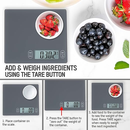 Eat Smart Eat Smart 11lb Food Kitchen Glass Scale, Grey