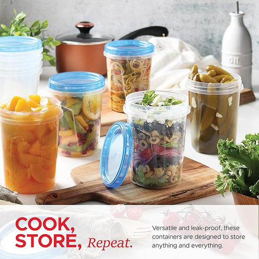 12 Pack Leakproof Freezer Containers for Food with Twist Top Lids - 32 Oz BPA Free Reusable Plastic Soup Containers with Screw On Lids - Ideal for Meal Prep, Leftovers & Pantry Organization