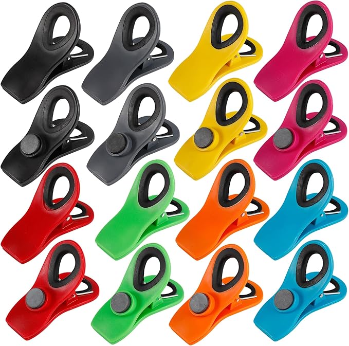 18 Pack Bag Clips with Magnet,Chip Clips Bag Clips Food Clips,Bag Clips for Food Storage,Magnet Clips,Magnetic Bag Clips for Bread Bags,Snack Bags,Food Bags,Clips for Fridge,9 Assorted Bright Colors
