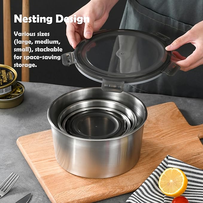 Stainless steel food storage containers leak proof & airtight lids for Kitchen,stainless steel bowl,meal prep lunch box,freezer and microwave safe (4-piece)