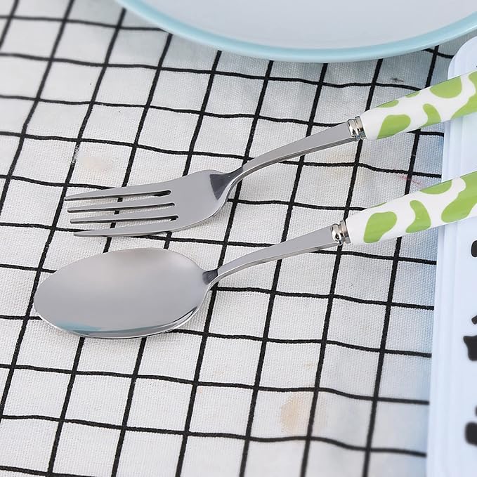 Children Flatware Set, Stainless Steel Fork Spoon with Storage Box Dinner Utensils Spoon Fork Set with Travel Case Toddler Travel Utensils for Kids Toddlers (Green)