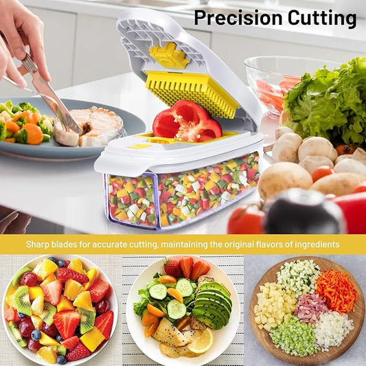 Ergonomic Dicer with 2mm Crinkle Cut for Air Fryer Enthusiasts (White & Yellow 10 in1)