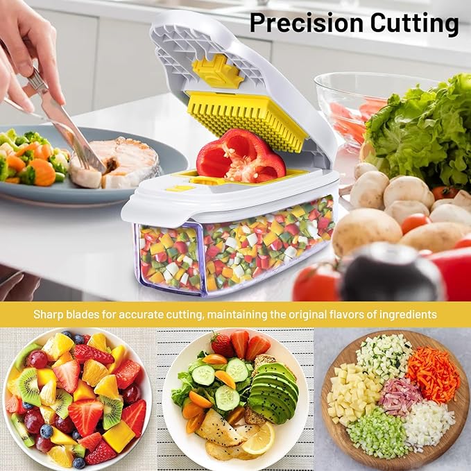 Vegetable Chopper, Pro 19 in1 Multifunctional Onion Chopper, Food Chopper with 8 Blades, Veggie Chopper with Container - Vegetable Slicer Dicer Cutter, Mandoline Slicer, Salad, Garlic Chopper