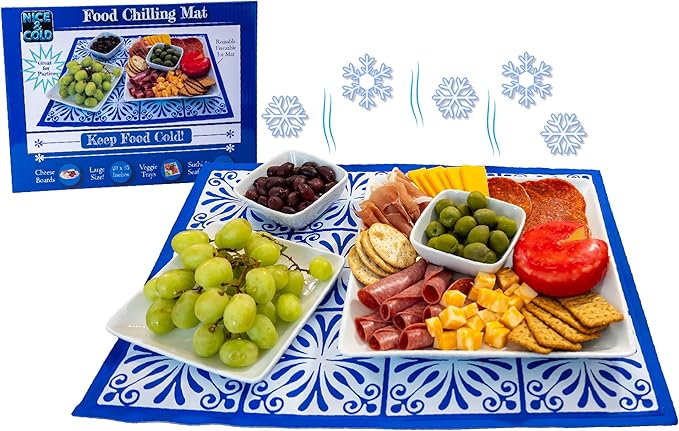 Reusable Freezable Ice Mat for Keeping Food Trays, Cheese Boards, Deli Meat, Veggie Plates, & Sushi Fresh and Cold – Charcuterie Chilling Mat – Perfect for Picnics & Parties!