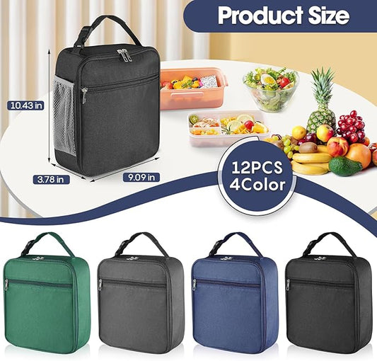 12 Pack Lunch Box Bulk,Insulated Reusable Lunch Bags with Aluminum for Women Men Girls,Leakproof lunch boxes,Small Lunch Tote Bag for Office,Work,Beach or Travel,Multicolor