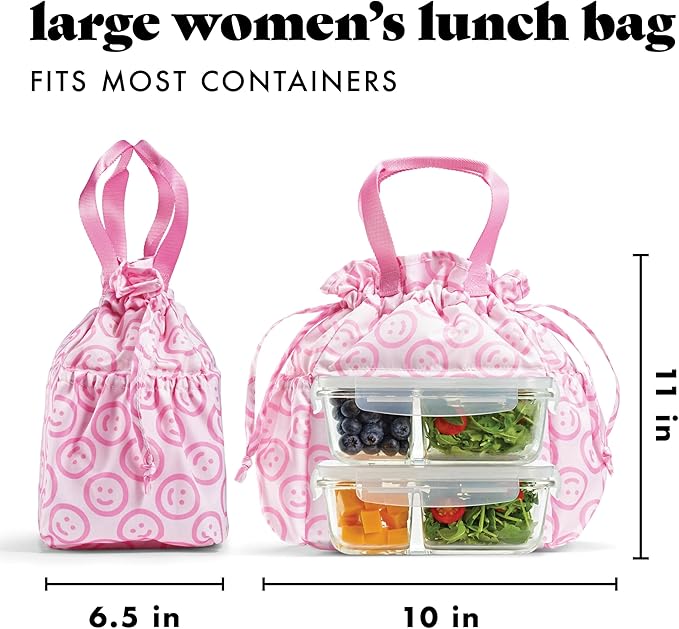 Fit & Fresh Lunch Bag For Women, Insulated Womens Lunch Bag For Work, Stain-Resistant Large Lunch Box For Women With Containers, Cinch Closure Cromwell Bag Cotton Candy