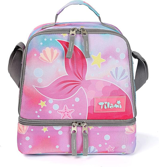 Tilami Lunch Bags Insulated Adjustable Strap Zipper, Water-Resistant Cooler Bags, Bento Bags for Kids Toddlers, Pink Tail