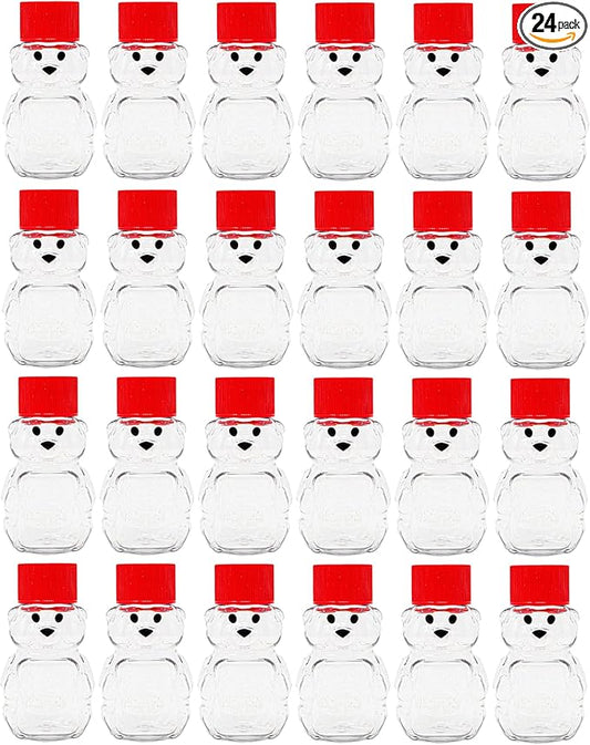 2 Ounce Honey Bears with Sealable Red Screw Top Lid - 24 Pack (2 oz. Bear, 24pk, Red)