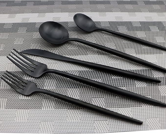 Luxury Black Matte Flatware 20 Pieces 18/10 Stainless Steel Salad Spoons and Forks Knife Set Black Silverware Set DISHWASHER SAFE, Service for 4