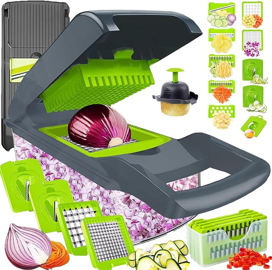 Pro-Series 20-in-1 Vegetable Chopper, Dewpeton Mandoline Slicer, Veggie Chopper, Food Chopper with Container, Vegetable Cutter Chopper & Spiralizer for Onion Salad (Home Essential Gadget & Kitchen)