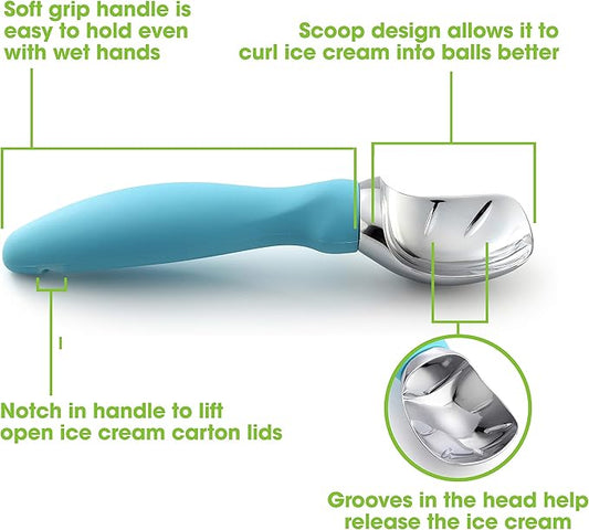 Spring Chef Dessert Bundle - Ice Cream Scoop, Medium Dough Blender, Magnetic Measuring Spoon Set - Aqua Sky
