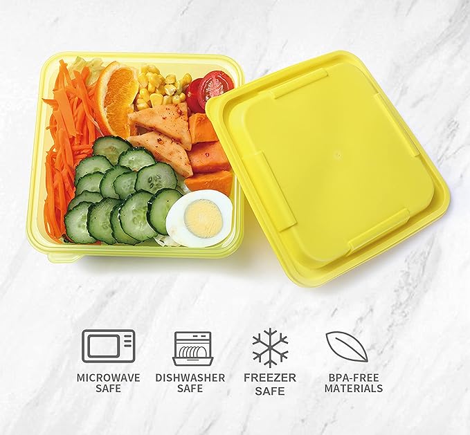 [30 Pack Plastic Food Storage Containers with Lids Bento Box Food Meal Prep Containers Reusable BPA Free Lunch Containers (22oz, Square Freezer Plastic Container for Food) for 3+ years old
