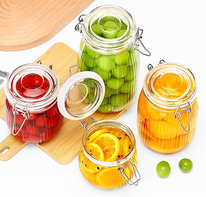 GMEPOCH Glass Jars With Airtight Lid 16 Oz-6 Set Sealed Wide Mouth Glass Storage Jars Food Canister Leakproof For Kitchen Pantry Fruits Coffee Beans Nuts Baking Goods Tea Spice Cereal Candies