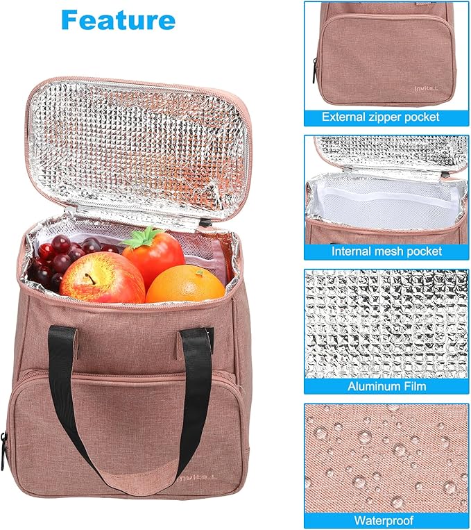 PATIKIL Insulated Lunch Bags, Bento Bags Thermal Lunch Tote Portable Food Containers Bag with Pockets for Office Camping Picnic, Black