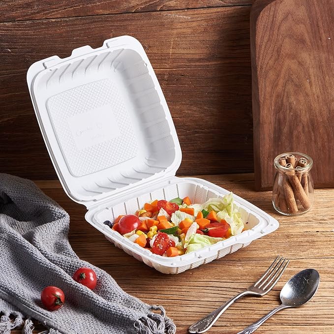 8X8 1Compartment 50Pack Plastic Clamshell Take Out Food Containers, Heavy Duty To-go Disposable Lunch Box Restaurant Meal Prep Packaging Catering Hinged Container (Formerly FULING)