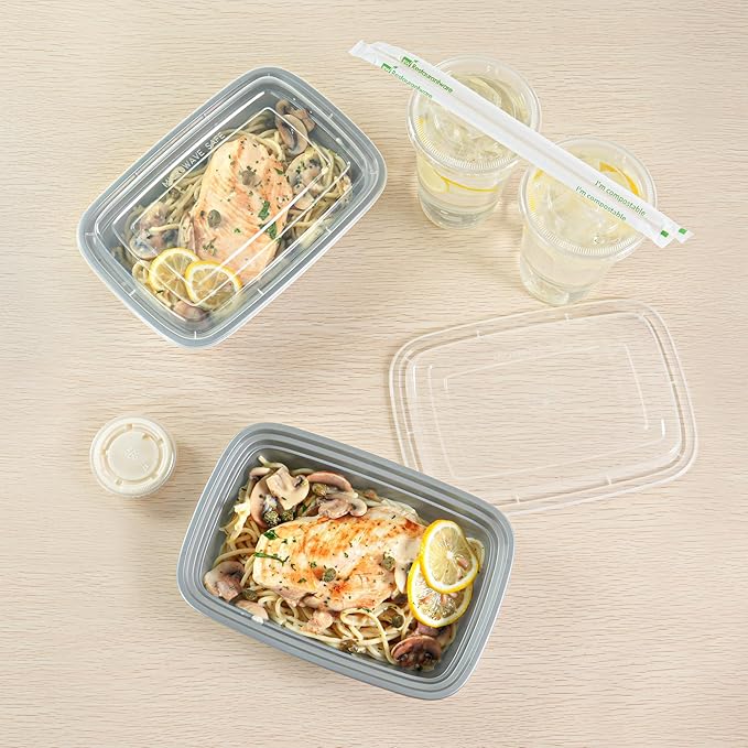 Restaurantware Asporto 38 Ounce Take Out Containers, 100 Food Containers With Lids - Microwavable, Disposable, Silver Plastic To Go Food Containers, No BPA, For Take Out And Delivery