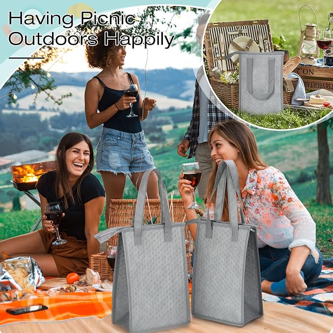 15 Pieces Insulated Lunch Bags Cooler Lunch Tote Bag Bulk with Zipper Thermal Leakproof Lunch Bags for Women Men Work Office School Travel Picnic(Grey)