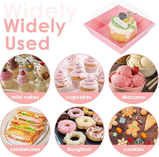 Kosotody 50 Pack Charcuterie Boxes with Clear Lids, 4 Inches Pink Oil-Proof Kraft Paper Food Containers Bakery Boxes for Sandwich, Cookies, Hot Cocoa, Cupcakes and Strawberries