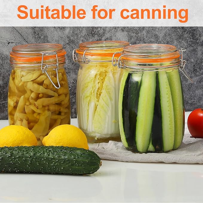 Wide Mouth Mason Jars, 4Pcs 32 oz Glass Jars with Airtight Lid Large Mason Canning Jars Clear Storage Canister Jars with Measurement Marks for Canning Flour Jam Jelly Coffee Sugar Beans